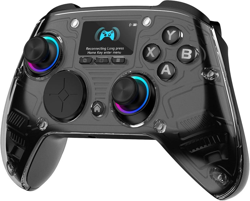 AOC وحدة تحكم الكمبيوتر — وحدة تحكم لاسلكية للشاشة التفاعلية متوافقة مع الكمبيوتر/Switch/Switch 2/iOS/Android، عصا تحكم وتأثير هول، إضاءة RGB، اهتزاز قابل للتعديل/تيربو، بطارية 1000mAh (أسود) - Image 1